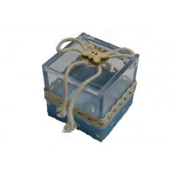 Scatola cubo con 50 oro fiocco blu e confetti - Mobilia Store Home & Favours