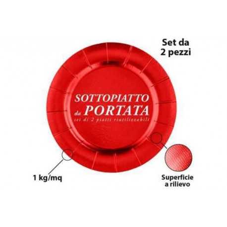 2 Sottopiatto in cartoncino tondi cm 32 rosso metallizzato