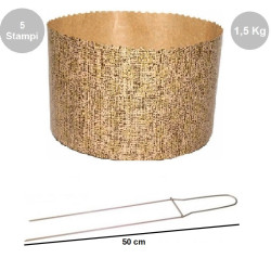 Kit spillone 50 cm acciaio con 5 Stampi Panettone Alto in cellulosa da 1500 g