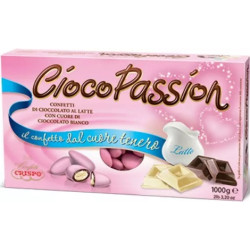 Confetti Ciocopassion Rosa: cioccolato al latte ripieni al cioccolato bianco Crispo confettati di color Rosa da 1 Kg