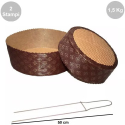 Kit Spillone 50 cm in acciaio con 2 Stampi Panettone Basso in cellulosa da 1500 g