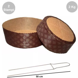 Kit spillone 50 cm acciaio con 2 Stampi Panettone Basso in cellulosa 2 Kg