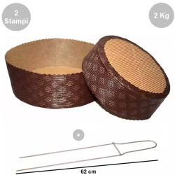 Kit spillone da 62 cm in acciaio con 5 Stampi Panettone Basso in cellulosa 2 Kg