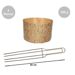 Kit spillone 4 punte acciaio da 50 cm con 5 stampi panettone alto in cellulosa da 300 g