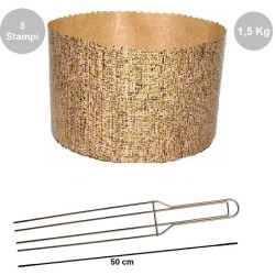 Kit spillone 4 punte da 50 cm acciaio con 5 stampi panettone alto in carta da 1500 g