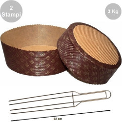 Kit spillone 4 punte da 62 cm in acciaio con 2 stampi panettone basso in carta da 3 Kg