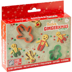 Ginger Christmas Decora set 2 tagliapasta e 4 stencil per omino natalizio decorato