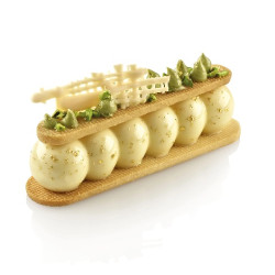 Truffle Eclair 75 Silikomart; stampo silicone bianco per 8 strisce Eclair 130 x 31 e h 28 mm con cutter