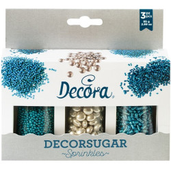 Set Decor Mix argento e azzurro Decora: 3 decorazioni di perle, maxi perle e bastoncini da 85 g per decorazione di dolci