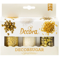 Set Decor Mix oro e bianco Decora 3 decorazioni di lenti perline e bastoncini 85 g