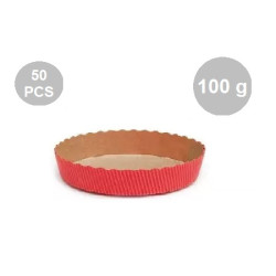 Set 50 stampi crostatine tonde da 100 g in carta da forno rossa 10xh3 cm