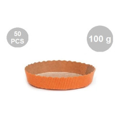 Set 50 stampi crostatine tonde da 100 g in carta da forno arancione 10xh3 cm