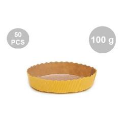 Set 50 stampi crostatine tonde da 100 g in carta da forno gialla 10xh3 cm