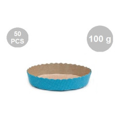 Set 50 stampi crostatine tonde da 100 g in carta da forno blu 10xh3 cm