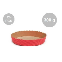 Set 25 stampi crostate tonde da 300 g in carta da forno rossa 15,5xh3,5 cm