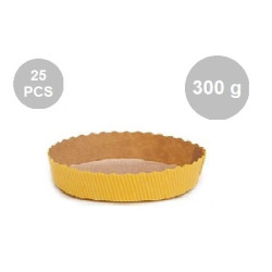 Set 25 stampi crostatine tonde da 300 g in carta da forno gialla 15,5xh3,5 cm