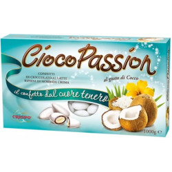 Confetti Ciocopassion al cocco: confetti bianchi con cioccolato al latte ripieni di crema al gusto cocco