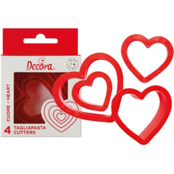 Tagliapasta cuore da Decora set 4 cutter in plastica da 4 cm a 8 cm di h 2,2 cm