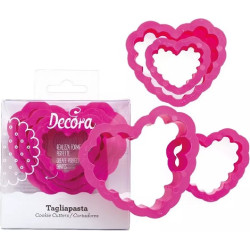 Tagliapasta cuore festonato da Decora set 4 cutter in plastica da 4 cm a 8 cm di h 2,2 cm