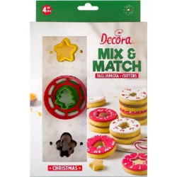 Tagliapasta natale mix and match da Decora: set 4 cutter in plastica abbina ed unisci per biscotti occhi di bue a tema