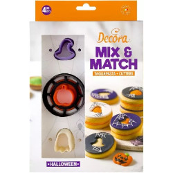 Tagliapasta Halloween mix and match da Decora set 4 cutter in plastica abbina ed unisci per biscotti occhi di bue a tema